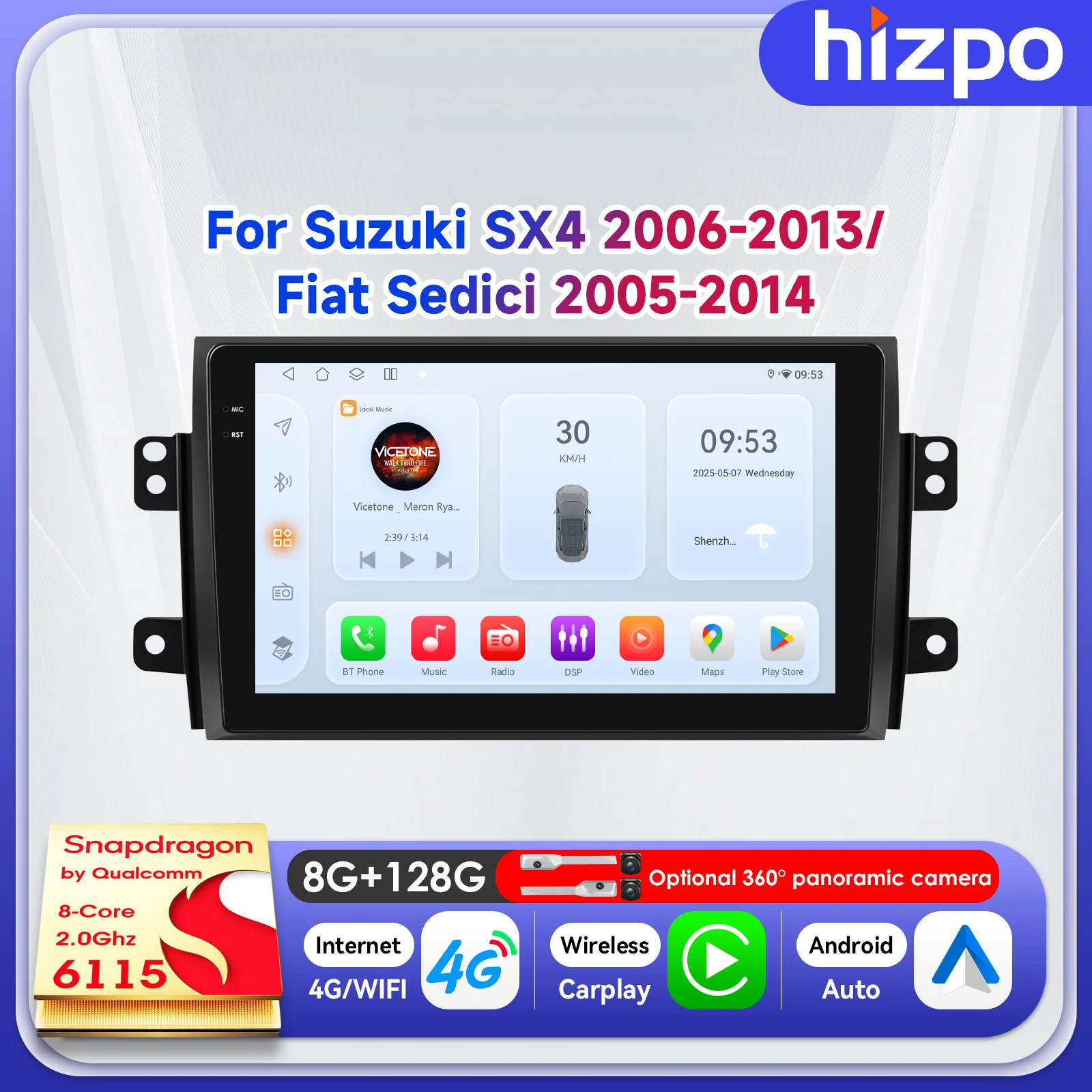 

Мультимедийная система Hizpo 9" с Android Auto для Suzuki SX4 2006-2013 и Fiat Sedici 2005-2014, автомобильная магнитола с QLED-экраном, Wi-Fi, 4G