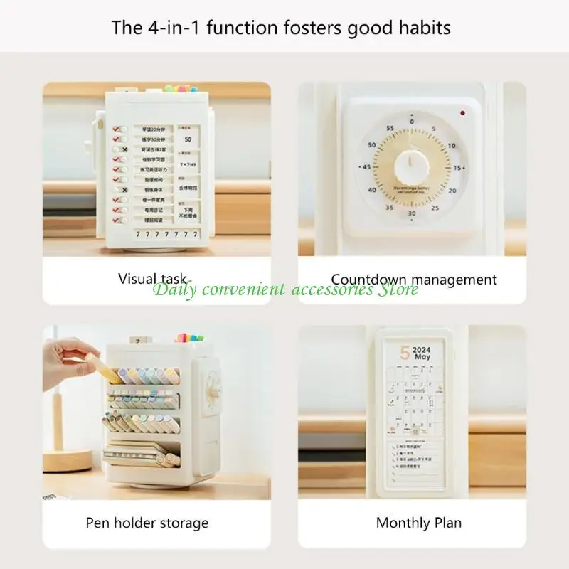 97QB Desk Organisatoren mit visuellen Zeiten Timer -Rotierhalter -Stiftorganisatoren für Schulbüro