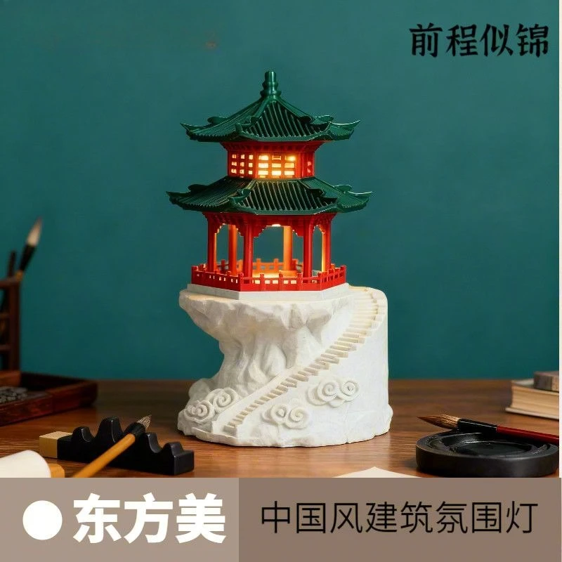 Chinese style ancient architectural ornaments 3D printing ins atmosphere lights bedroom room study desk lamp