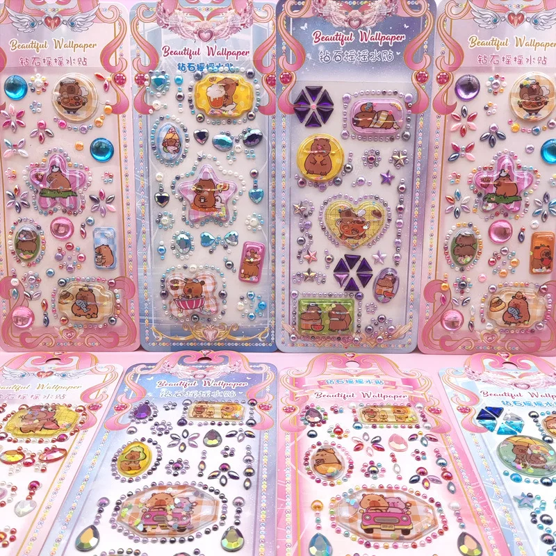 

Новые 2-12 шт. мультяшные стикеры-капибары с эффектом «жидкого песка», акриловые 3D-стикеры с алмазным блеском для декора чехлов на телефон, игрушка, подарок для детей