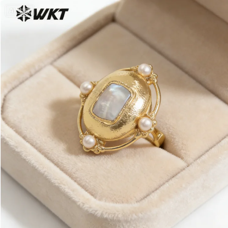 

WT-MPR147 2025 WKT Новинка: Винтажное кольцо с натуральным пресноводным жемчугом US7, позолоченное настоящим золотом, для девочек, аксессуар для нарядов