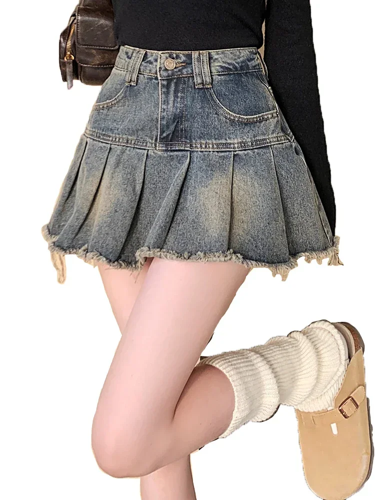 

Spring New Classic Zipper Button Fashion Female Skirts Basic XS-XL Vintage Chic High Waist Slim Casual A-line Women Denim Skirts