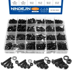 1060pcs M2 M3 M4 M5 Hex Socket Screw Set Carbon Steel Flat Round Cap Head Screws Bolts and Nuts Assortment Kit with Storage Box