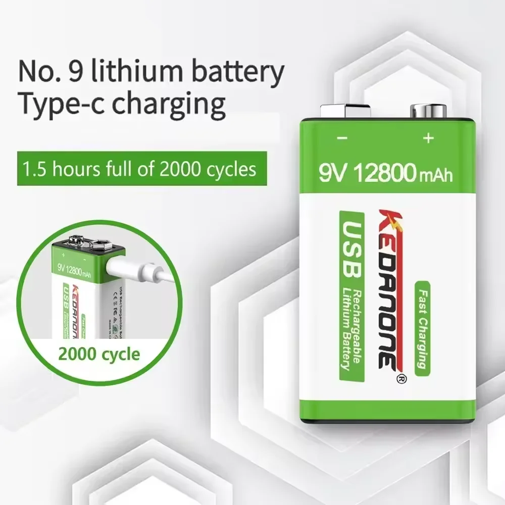 9V Rechargeable Battery 12800mAh 6F22 Micro USB 9V Li-ion Batteries for Multimeter Microphone Toy Remote Control KTV