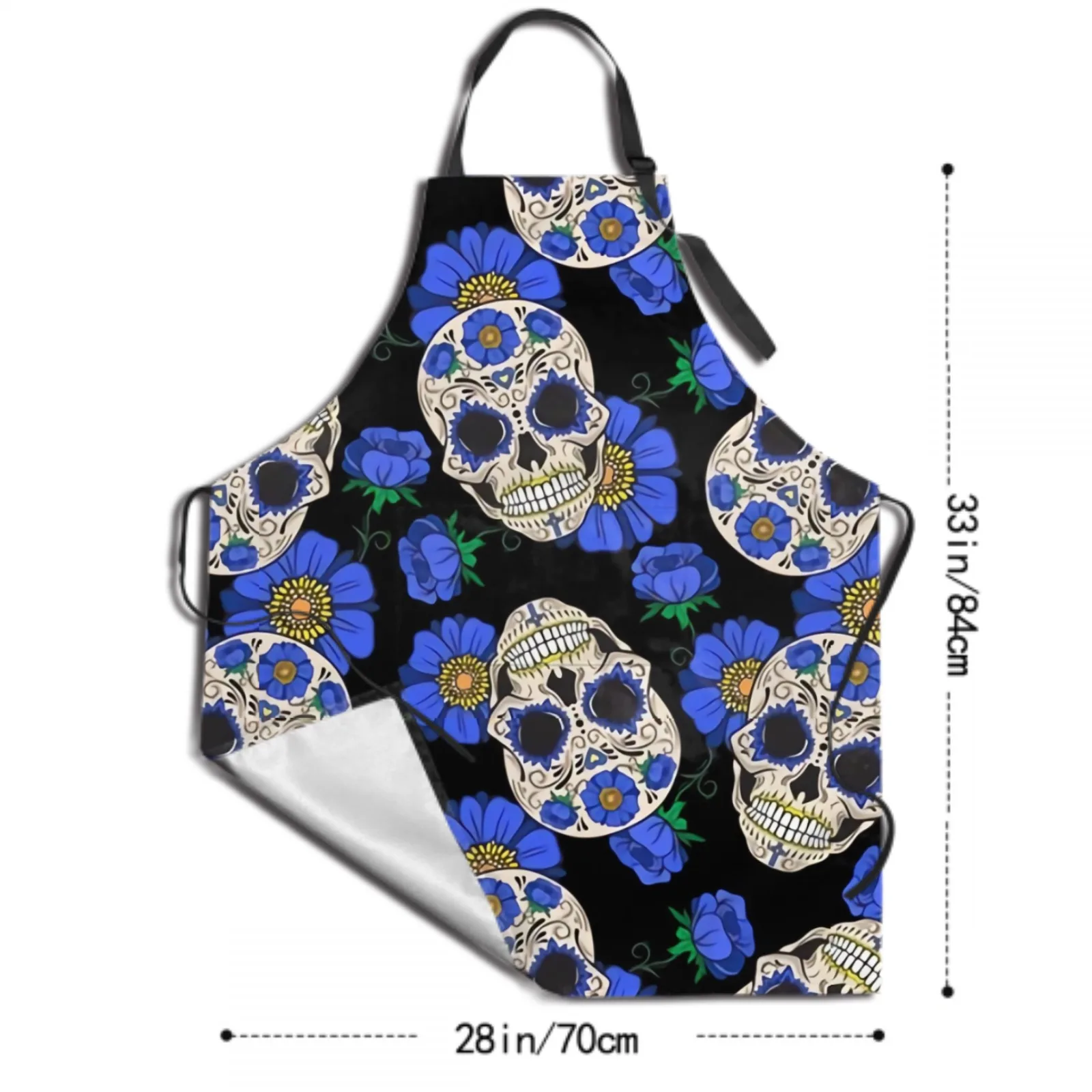 White Skull Waterproof Apron with 2 Pockets Kitchen Chef Apron Skull Apron for Hair Brushing Cooking Baking Painting Gardening