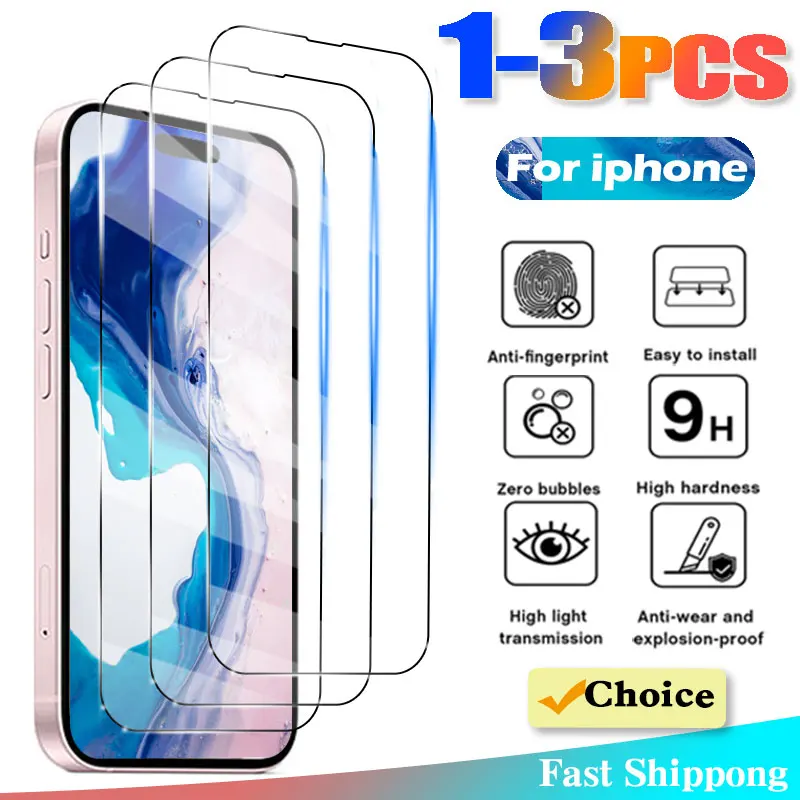 

1-3 шт. закаленное стекло для iPhone 11 15 14 13 12 Pro Max Mini XR X XS полное покрытие Защита экрана для iPhone 7 8 6 6S Plus пленка