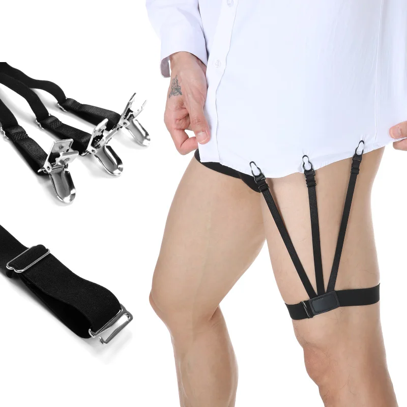 2Pcs Shirt Stays Belt Non-slip Locking Clips Keep Shirt Tucked Leg Thigh Suspender Garters Strap Adjustable Locking Clamps