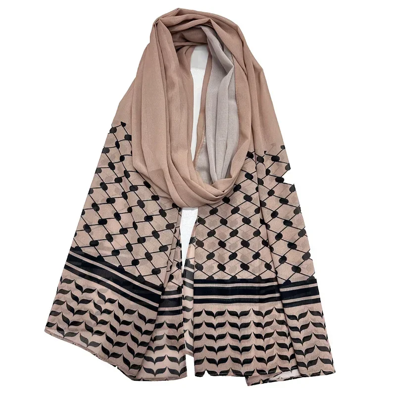 2024 Kuffiyeh Prints Chiffon Hijab Scarf Breathable Soft Big Size Fashion Forward Scarves Headscarf Muslim Hijabs Shawl Ramadan