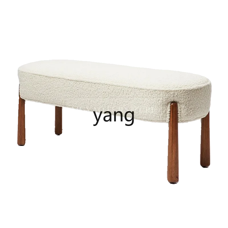 LH solid wood shoe stool living room imitation lamb wool sofa footstool bed and breakfast