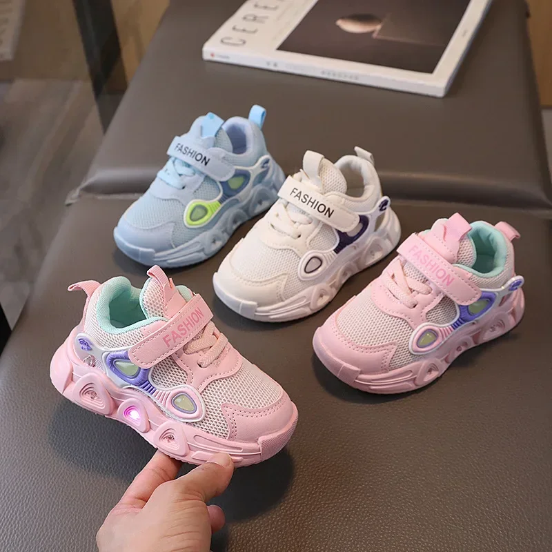Tennis Shoes LED Children Fashion Designer Casual Sneakers for Boys Girls Mesh Breathable Sports Shoes Baby Illuminated Shoes