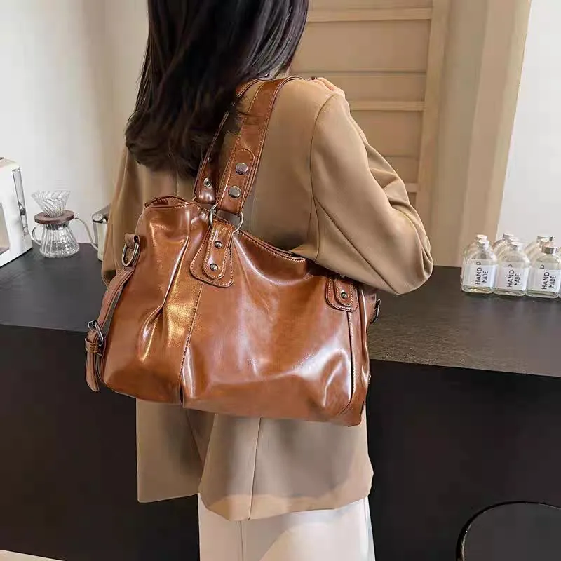 الموضة الكلاسيكية تنوعا ركاب حقيبة كتف سعة كبيرة حقائب اليد الرجعية حقائب السفر حمل الحقائب سستة افتتاح حقيبة تسوق المرأة #2