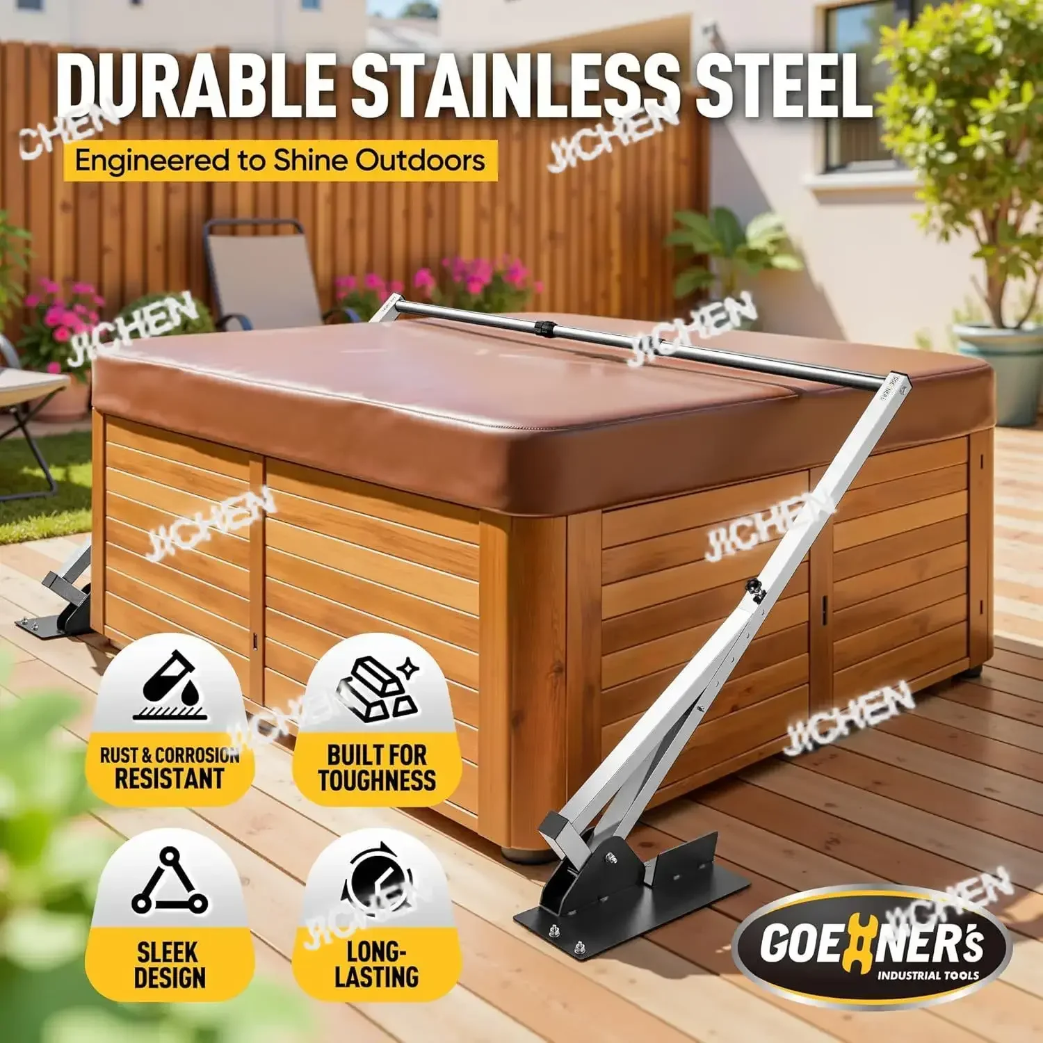 HZ Подъемник головки блока цилиндров для ванны с горячей водой Нержавеющая сталь Подъемник крышки спа из нержавеющей стали Регулируемая ширина 70-106 дюймов,