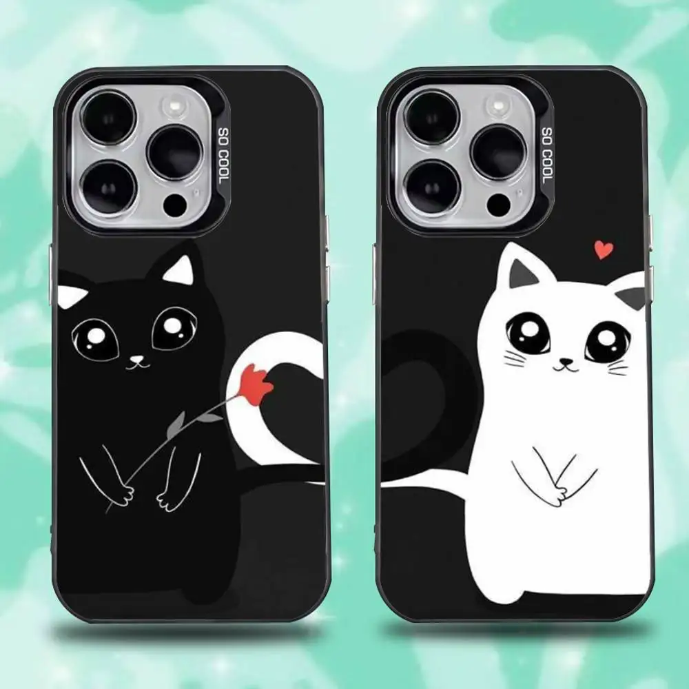

Funny Animal Cat Paired Couple Phone Case For iPhone 16,15,14,13,12,11,Mini,Pro,E,SE4,XS,MAX Black Candy Matte Cover
