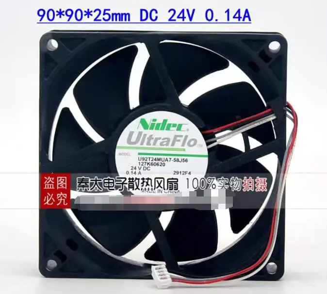 Nidec U92T24MUA7-58J56 DC 24V 0.14A 90x90x25mm 4-Wire Server Cooling Fan