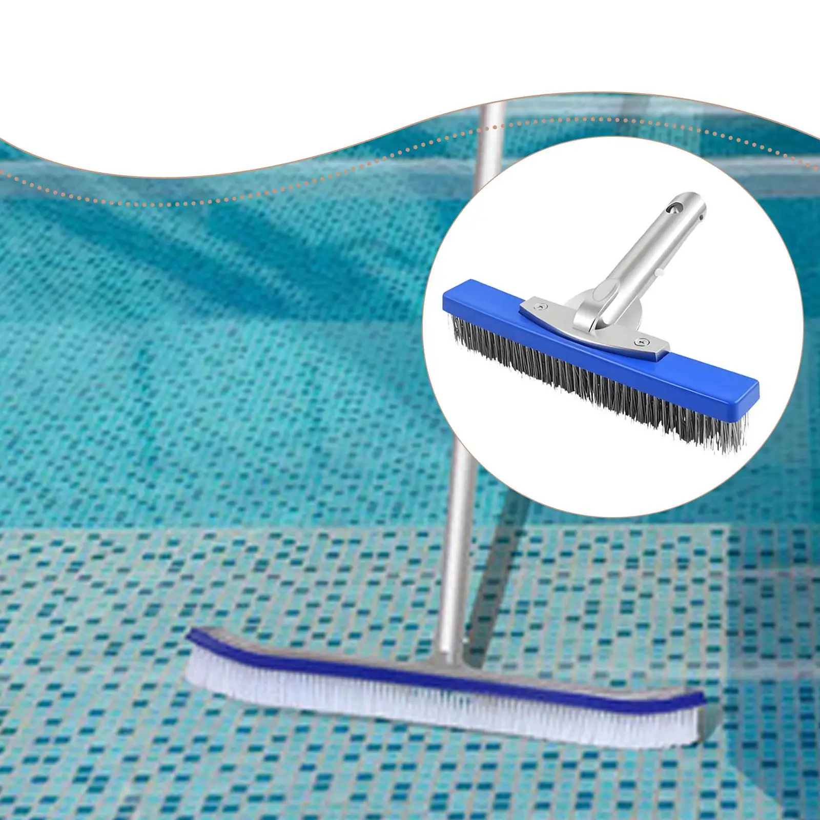 Pool Cleaning Brush Head Blue Aluminum Handle Scrubber for Ground and Above Ground Pools Removes Stains and Buildup