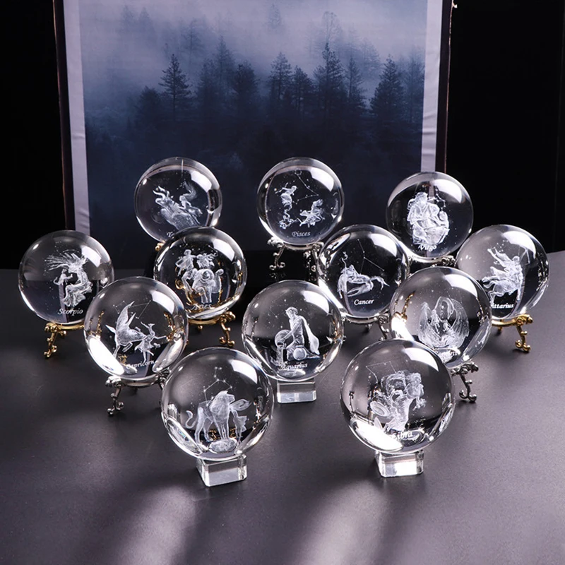 60mm 3D Zodiac Sign Star Glass Ball Ornament 12 Constellations Crystal Ball Birthday Gifts Home Decoration