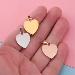 5pcs Stainless Steel Heart Charm Blank To Record Gold/Silver Color Metal Heart Tag For Engrave Mirror Polished Wholesale