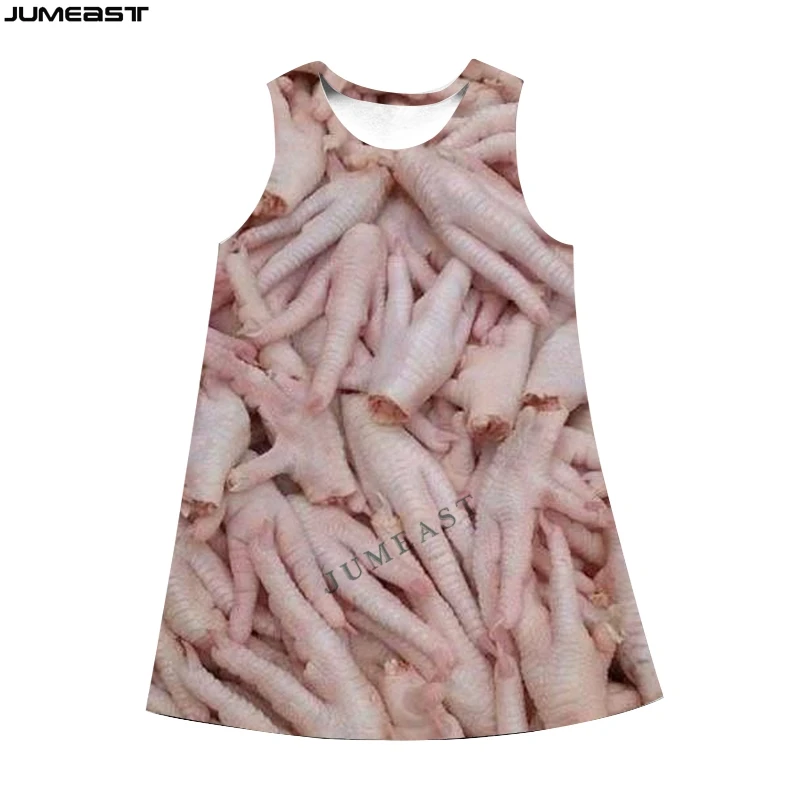 Jumeast Y2K Frauen 3d bedruckte Kleider Hip Hop Food Fleisch Sommer ärmelloses Kleid Hosenträger Nachthemd