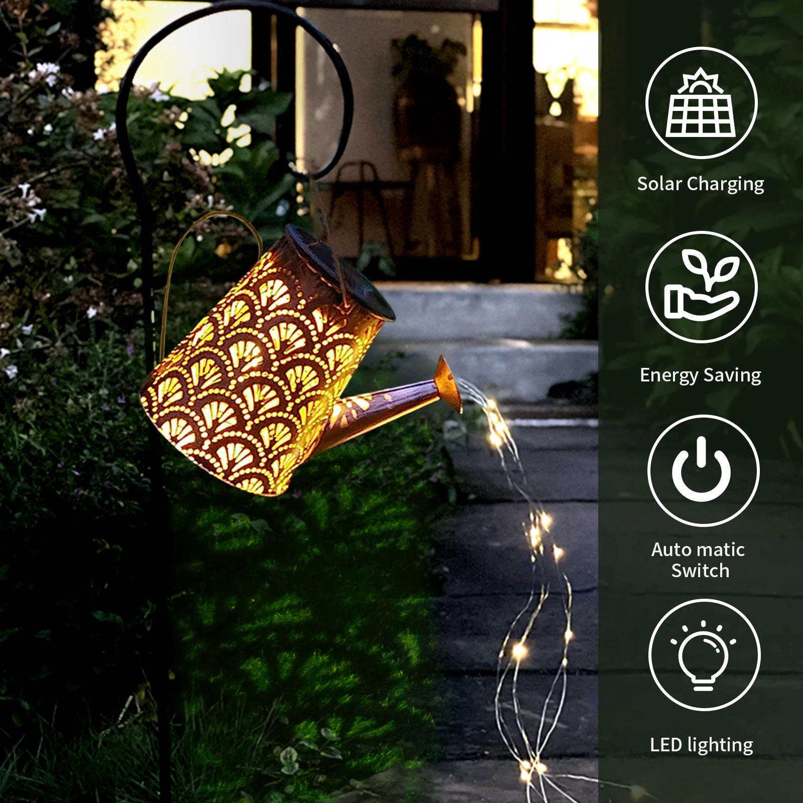 

LQWELL Solar Watering Can with Waterfall Fairy Lights Lamp for Garden Outdoor Waterproof Yard Path Lawn Paths Patio