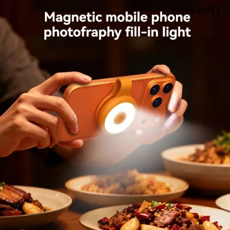 Mini Magnetic LED Selfie Fill Light 5-Level Cool Warm Dimmable Lamp Compatible with iPhone 12-17 Series