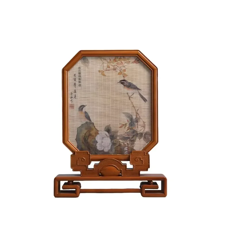 Chinese Style Home Decoration Screen Ornament Luxury Handmade Bamboo Animal Pattern Art Screen Desktop Display Stand