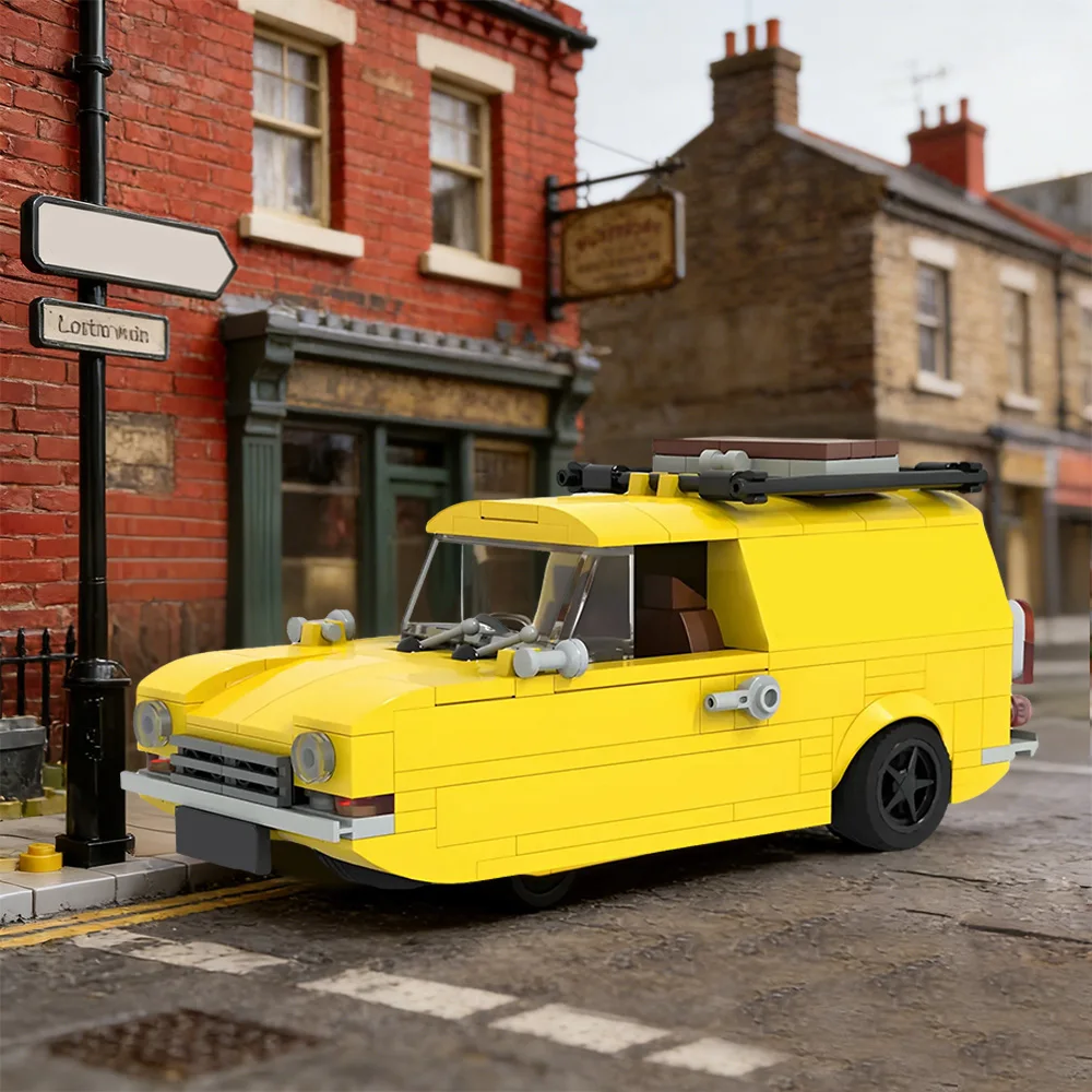 

MOC Only Fools and Horses Reliant Regal Building Blocks Urban Transport Vehicles Yellow Van Box Truck Toy Adult Gift