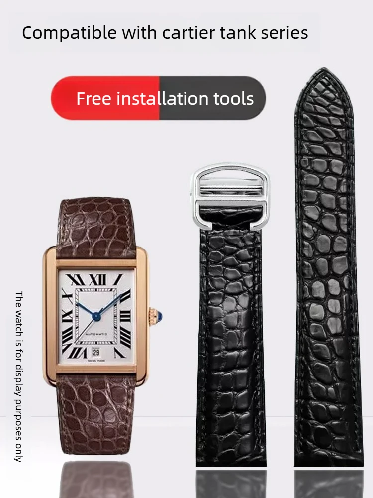 

Ремешок для часов из кожи американского аллигатора, подходит для Cartier Tank London Original Solo Wine Barrel, с раскладывающейся застежкой.