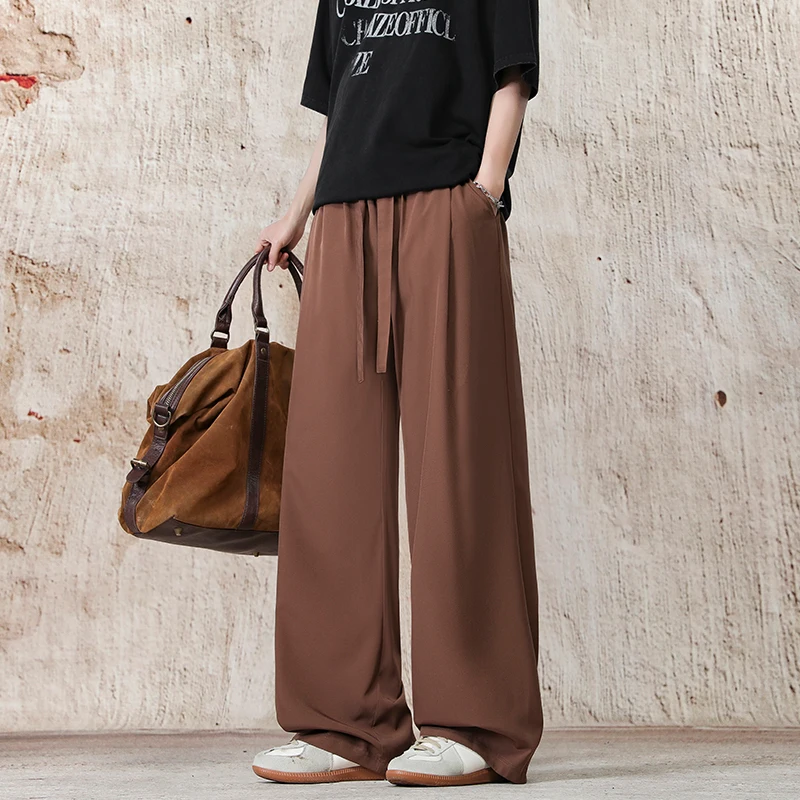 Korean Men's Casual Suit Pants Elastic Waist Stretch Wide Leg Pleated Suit Slacks Straight Loose Draped Baggy Trousers Men Pants