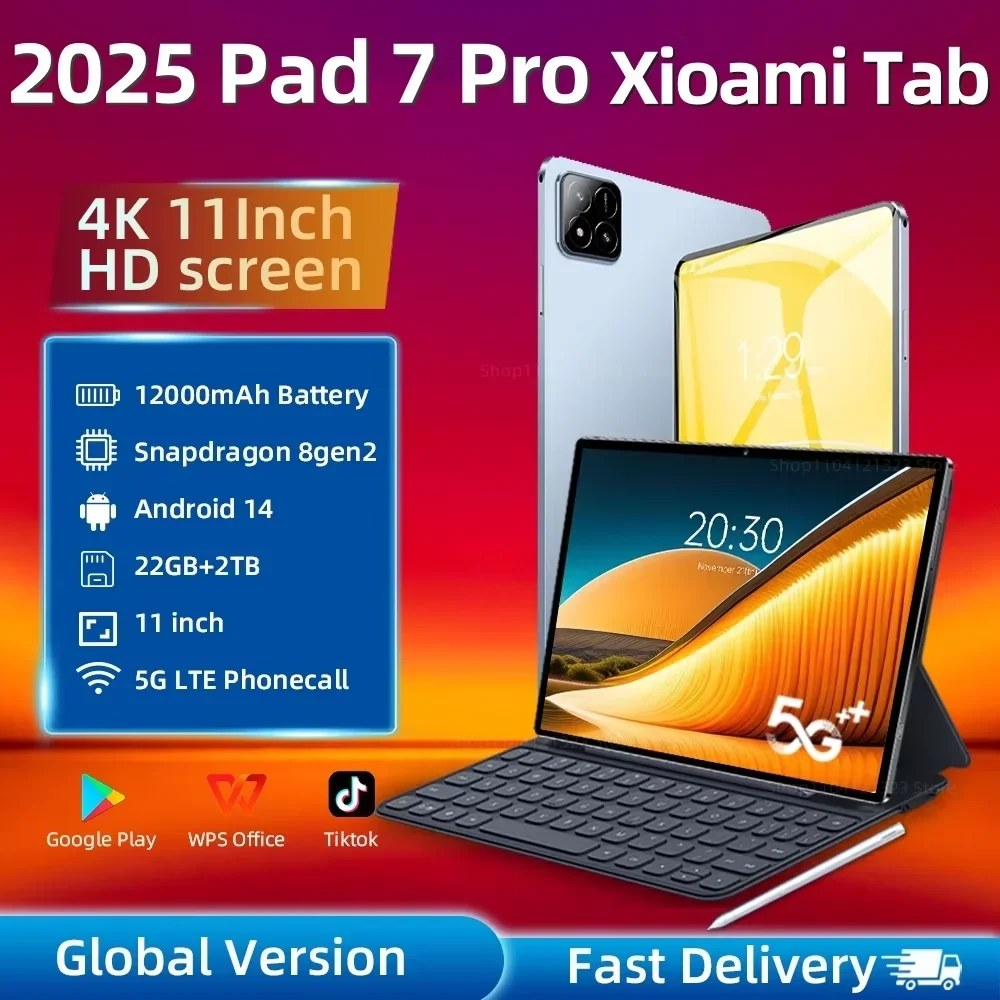 

2025 Original MI Pad 7 Pro Tablet PC 11inch Snapdragon 8gen2 HD 4K Android 14 22GB+2TB 20000mAh 5G Dual SIM WiFi GPS Google Tab