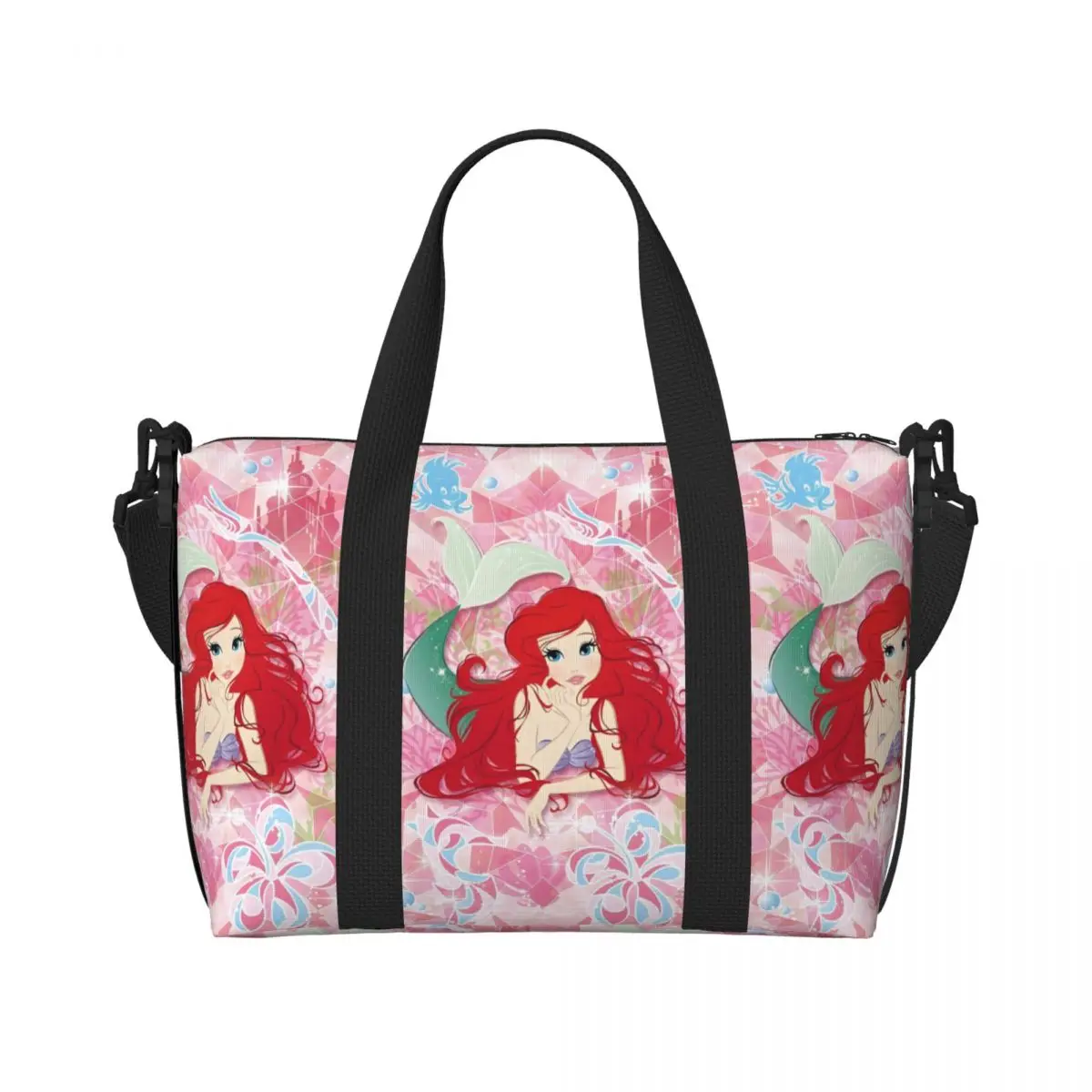 

Custom The Little Mermaid Groceries Shopping Tote Bags Women Large Capacity Fashion Film Cartoon Beach Gym Travel Bags