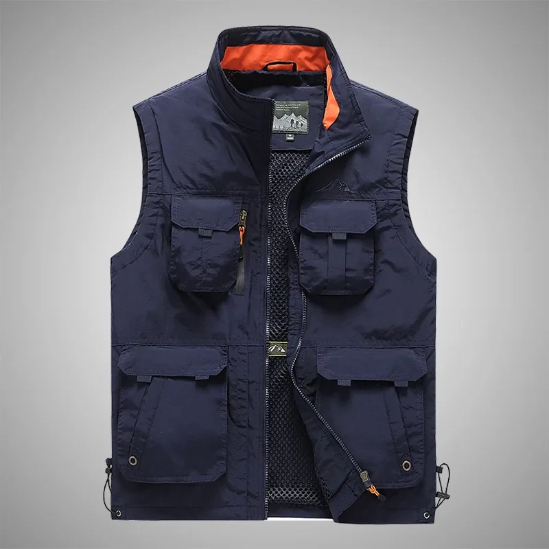 

6XL Outdoor Multi-pocket Fishing Vest Men Spring Autumn Stand Collar Breathable Mesh Vest Hiking Camping Photography Vest Jacket