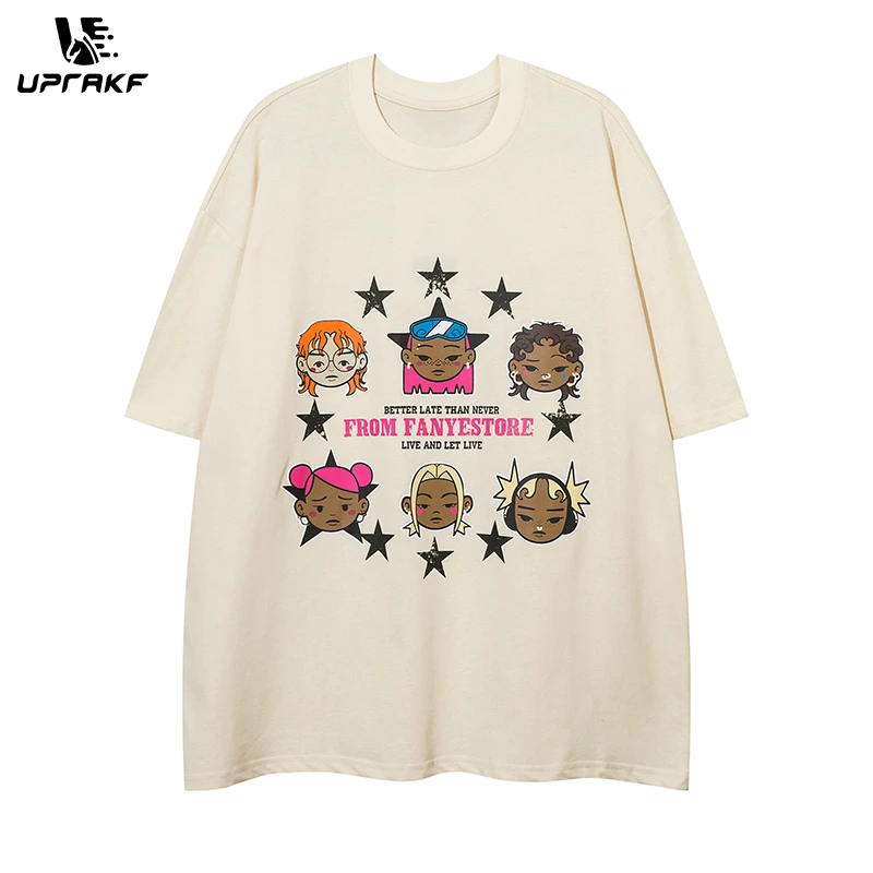 

UPRAKF T Shirts Cartoon Pattern Cotton Fashion Streetwear Tee Casual Oversize Crew Neck Summer High Quality Simple Short Sleeve