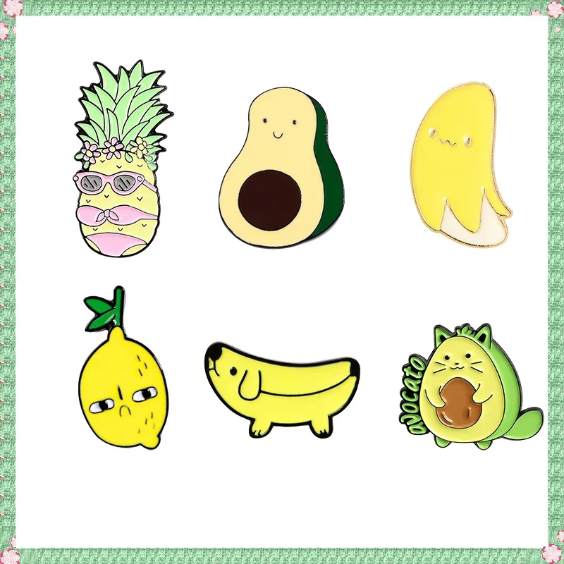 Cute Cartoon Fruit Brooches for Women Men Yellow Lemon Avocado Banana Enamel Pins Backpacks Lapel Pin Metal Badge Jewelry Gifts