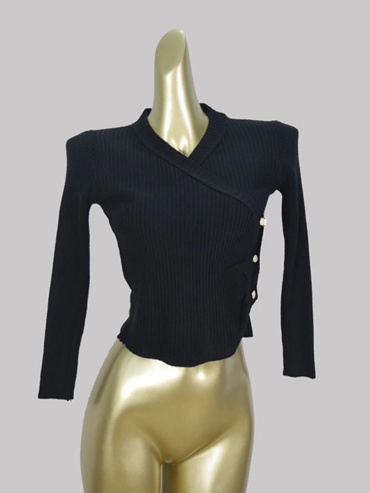 

Chic V- Ne Slant Hem Folded Knit Tops Women Long Sve Crewne Pullover Slim Fit Thermal Dr Basic ape Design Sense