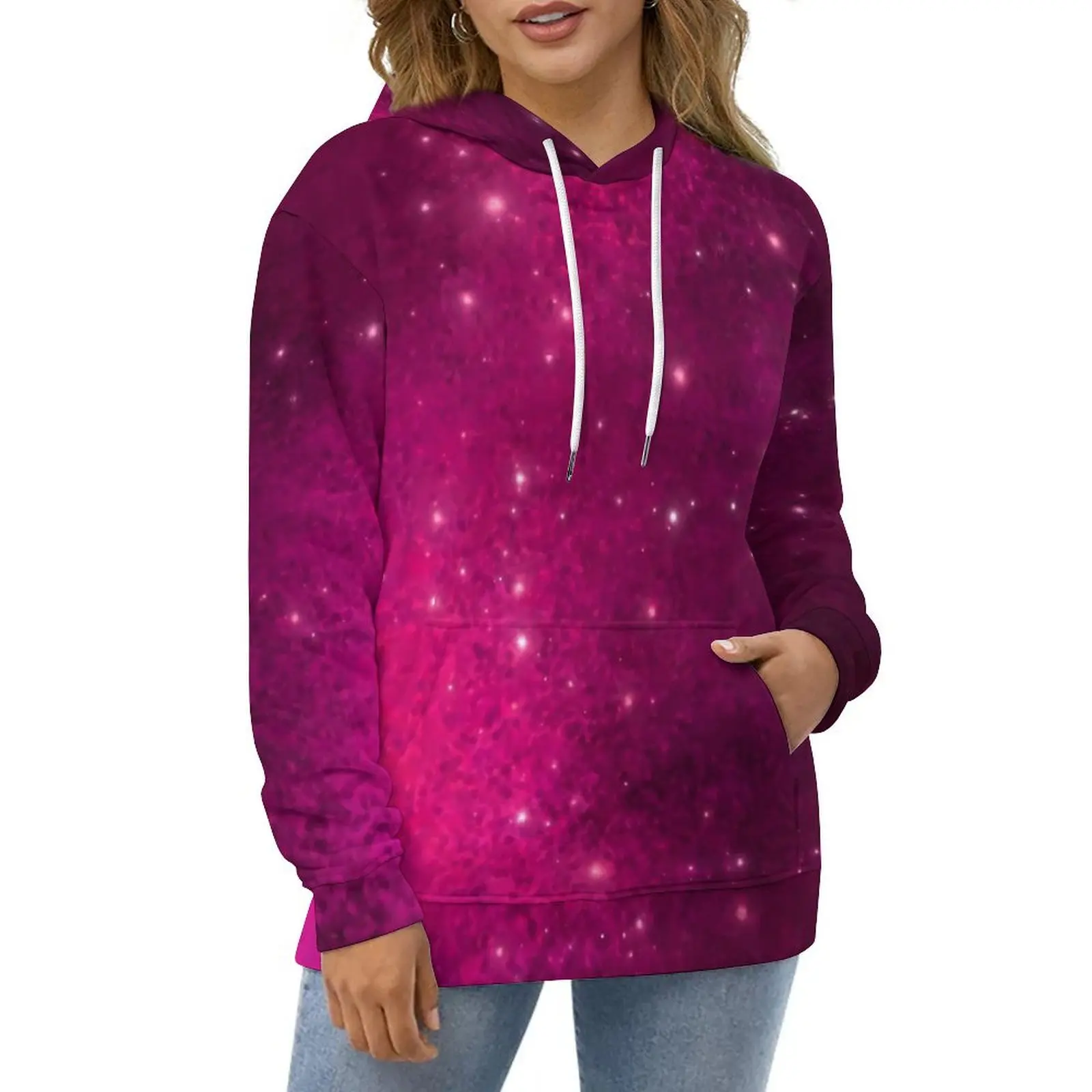 

Pink Galaxy Hoodies Stars Print Street Style Casual Pullover Hoodie Long Sleeve Kawaii Graphic Sweatshirts Large Size 5XL 6XL