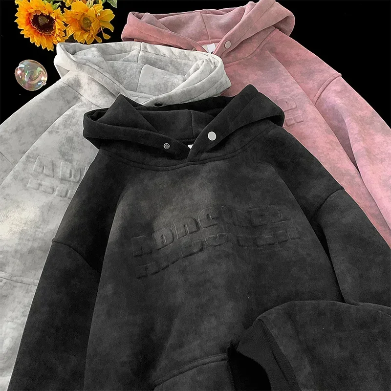 Bluzy z kapturem Tie-dye Hipster Street Distressed Pullover Hoodie Embossed Letter Design Loose Fit Hooded Sweatshirt Men Women Hoodie