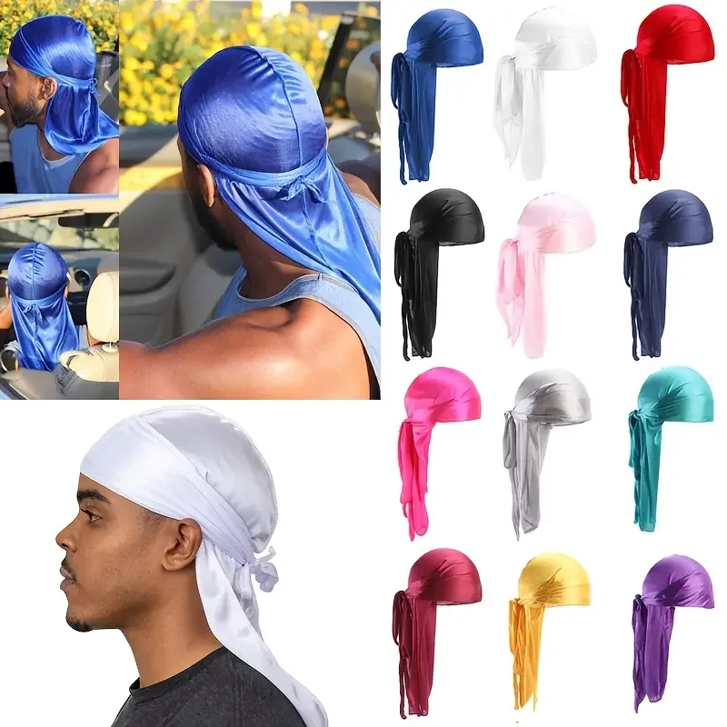 3Pcs Silky Satin Durag Set, Long Tail Head Wrap, Soft Breathable Pirate Cap, Hip Hop Headwear for 360 Waves