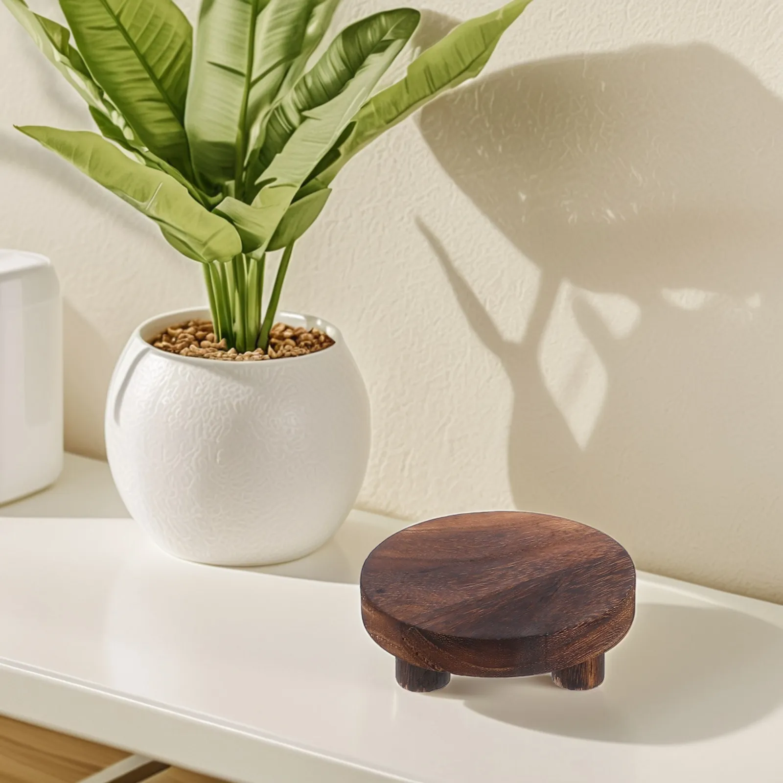 3Pcs Exquisite Crafted Wooden Plant Stool Round Pedestal Stand for Succulents Orchids Home Office Flower Shop Table Display Rack