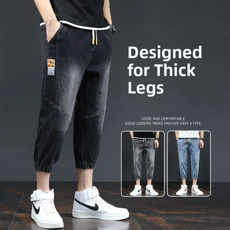 

Bla Slim Fit Men's Jeans Casual Thin Summer Sle Elastic Waist ort Length Cuffed Casual Faion Brand New 2024