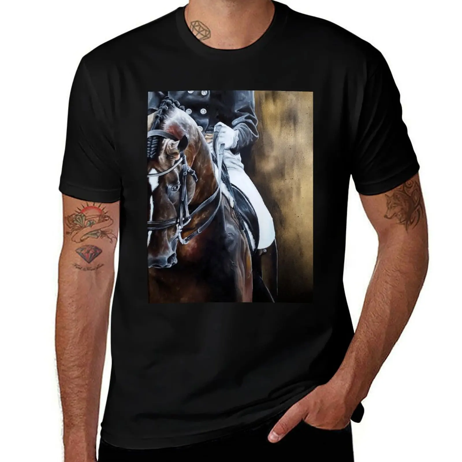 

Dressage Horse on Gold T-Shirt cotton t shirts high quality mens graphic t shirts man t shirts high quality luxury brand T-Shirt