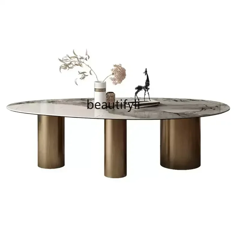 

SS ss7486 Мраморный обеденный стол из шифера Современный простой бытовой овальный роскошный каменный обеденный стол специальной формы