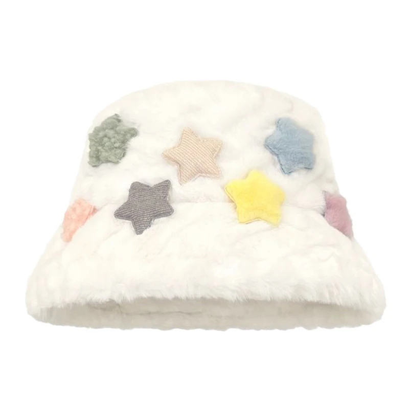 

Autumn-winter Stars Plush Fisherman Hat Women's Japanese Plush Thermal Basin Hat