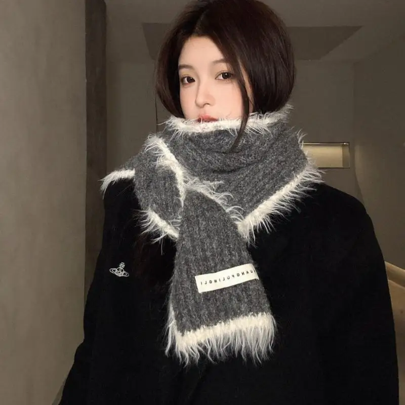 مزيج الصوف كتلة اللون وشاح متماسكة مهدب شرابة لينة وشاح الشتاء الدافئ للنساء الطلاب الكورية نمط غرزة الموضة #4