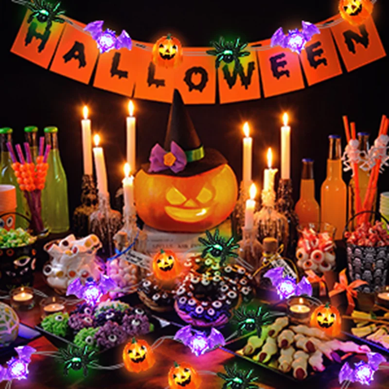 1 قطعة 20/30 LED هالوين اليقطين العنكبوت الخفافيش سلسلة ضوء غرفة معلقة الأسلاك النحاسية Faiy مصباح للمنزل المشهد حفلة هالوين ديكور