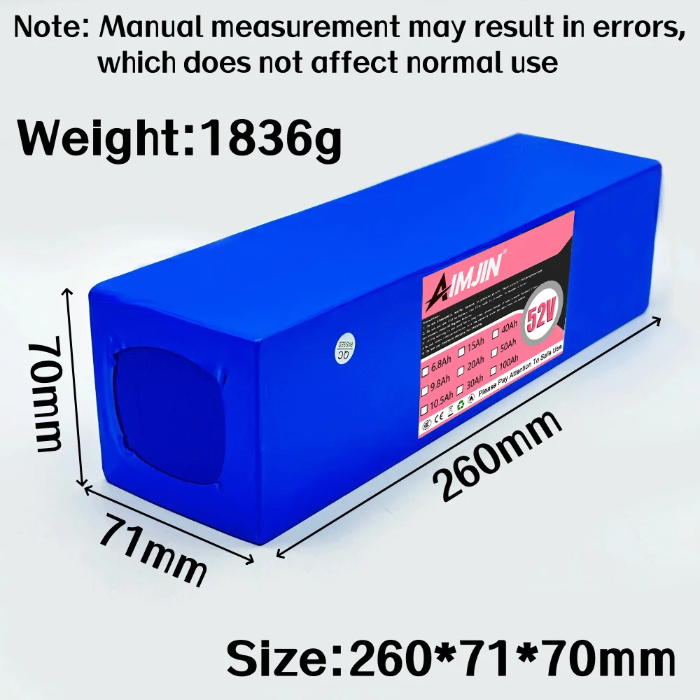 2026 18650 14S3P 52V 10.5AH battery pack lithium built-in BMS, suitable for 1500W various electronic devices+charger
