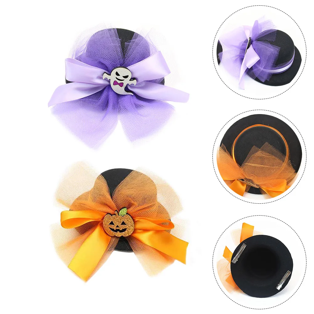 

2 Pcs Hat Hairpin Headwear Accessories for Girls Halloween Decors Party Clips Fabric Miss Bowler