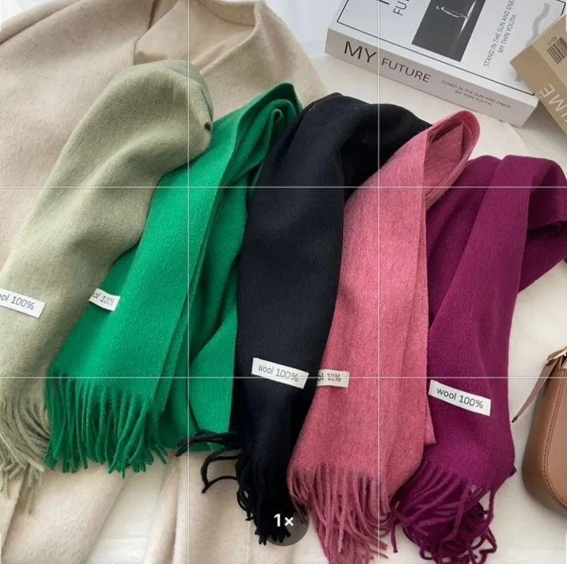 Quality Cashmere~ 100% Wool Solid Color Scarf Women Man Winter Warm Neck Scarves with Tassel Shawl Luxury Cashmere Scarf Wrap