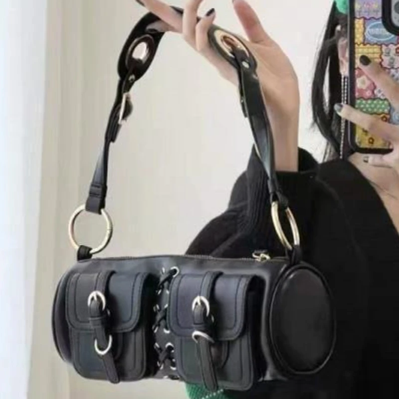 

Vintage PU Leather Y2K Harajuku Style Bow Cross Large-capacity Underarm Bag Shoulder Bags Wallet Lipstick Storage Bag Women Bags