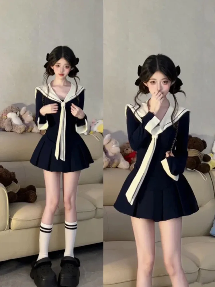 

Плюс размер College Sle Long Sve футболка и топ с овальными плечами женский ранний осенний корейский комплект с милой и сексуальной юбкой трапециевидной формы