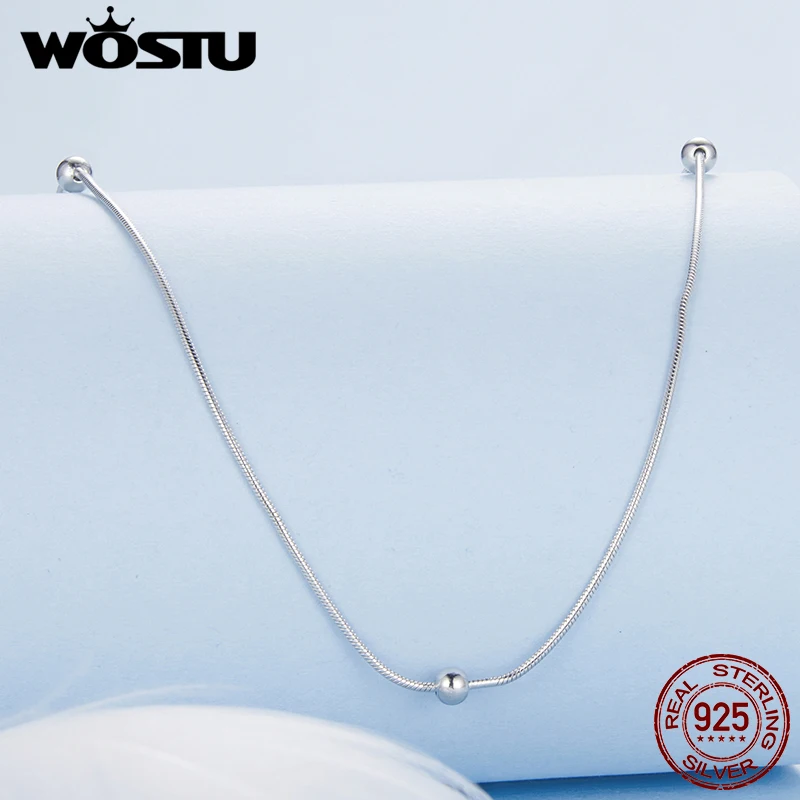 WOSTU 925 فضة النيزك قلادة مستديرة الخرز سلسلة قلادة الأساسية سلسلة للنساء غرامة مجوهرات حفلة X-Mas هدية 40-45 سنتيمتر #2